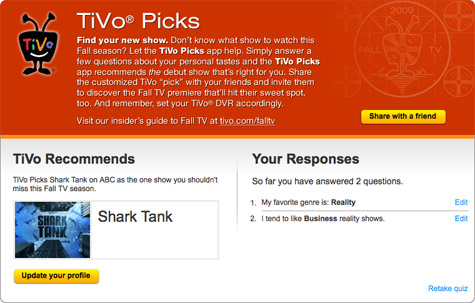 TiVo Recommends Facebook app